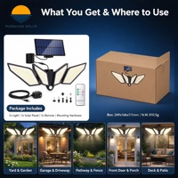 Lampe solaire murale pour villa et jardin, 4 têtes, télécommande, 3 en 1, panneau solaire détachable, 800LM, 222 LED, IP65, étanche