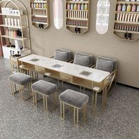 Nouvelle table de manucure de luxe moderne 2025 pour deux personnes, équipement de salon de manucure, table de salon en acier inoxydable avec plateau en marbre, mobilier de studio