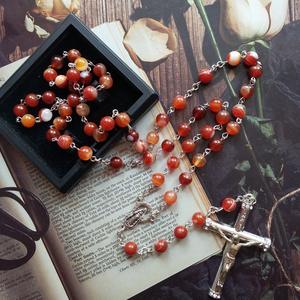 Rosario de piedra Natural personalizado ZD católico hecho a mano con collar de crucifijo de ágata roja Chaplets de piedra de plata antigua - Product Image 2