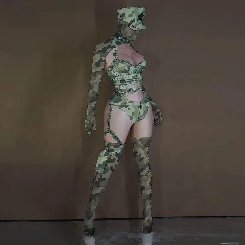 Sexy Camouflageprint Cosplay Kostuums Nachtclub Show Podiumoutfit Sets Vrouwen Stripper Outfits Exotische Danskleding