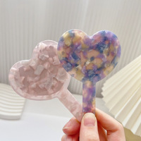 Petit miroir en acétate en forme de cœur, rétro vintage, miroir de poche, miroir de maquillage compact portable pour femmes