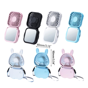 Hanging Neck Mini Fan LOGO Customization Cooling <b>Small</b> Fan Foldable Portable USB Rechargeable Handheld Fan with Makeup <b>Mirror</b> - Product Image 3