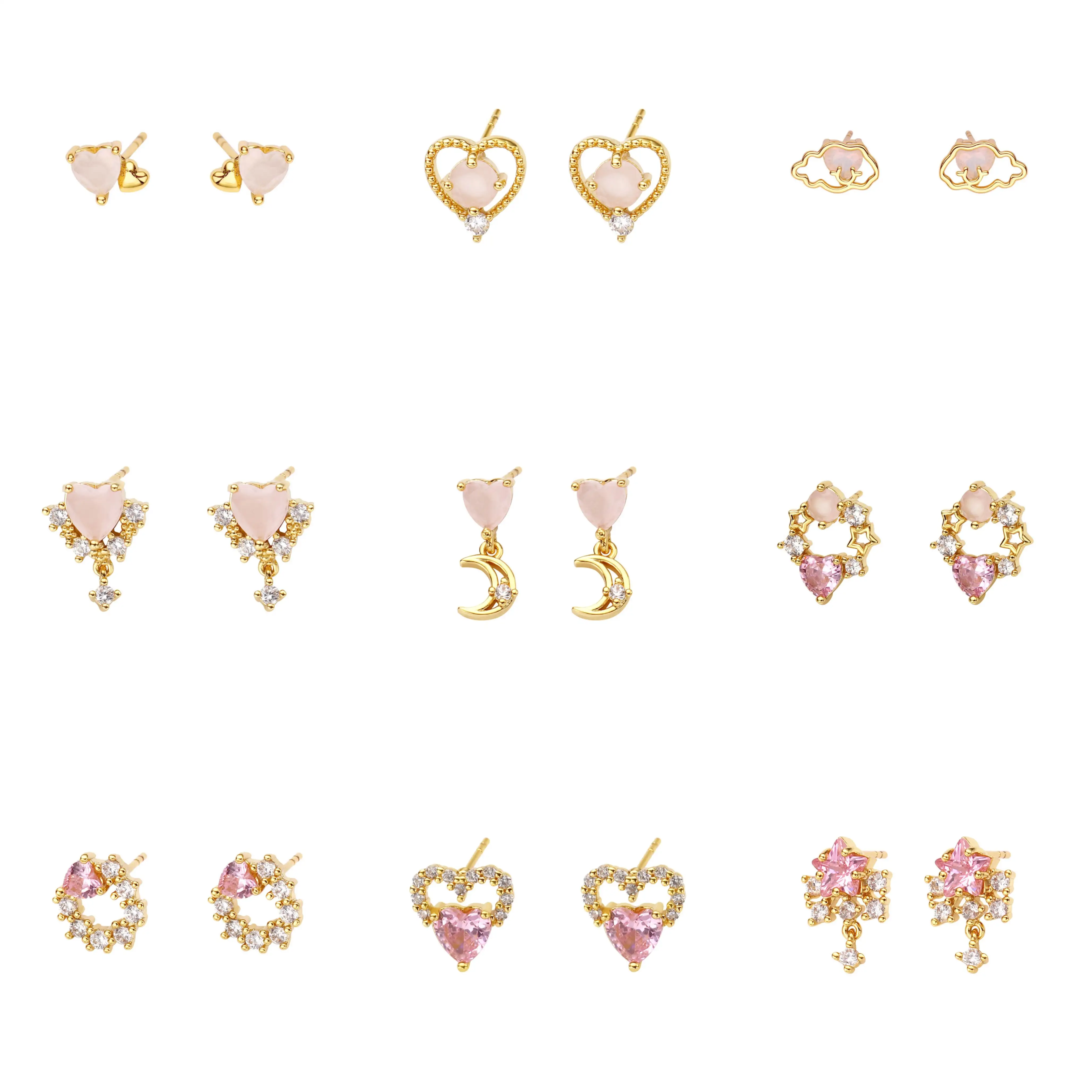 2022 women Christmas jewelry set gold silver heart zircon cz crystal stud earrings