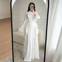 Gaun Maxi Chiffon Lengan Panjang Kerah Mock Neck Wanita dengan Ruffle Bertingkat di Samping, Pinggang Ramping, Elegan untuk Acara Malam dan Formal