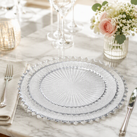 Ensemble d'assiettes en verre de luxe de 6, 8, 11 et 13 pouces avec bordure argentée transparente, assiettes à rebord festonné pour la décoration de table de mariage