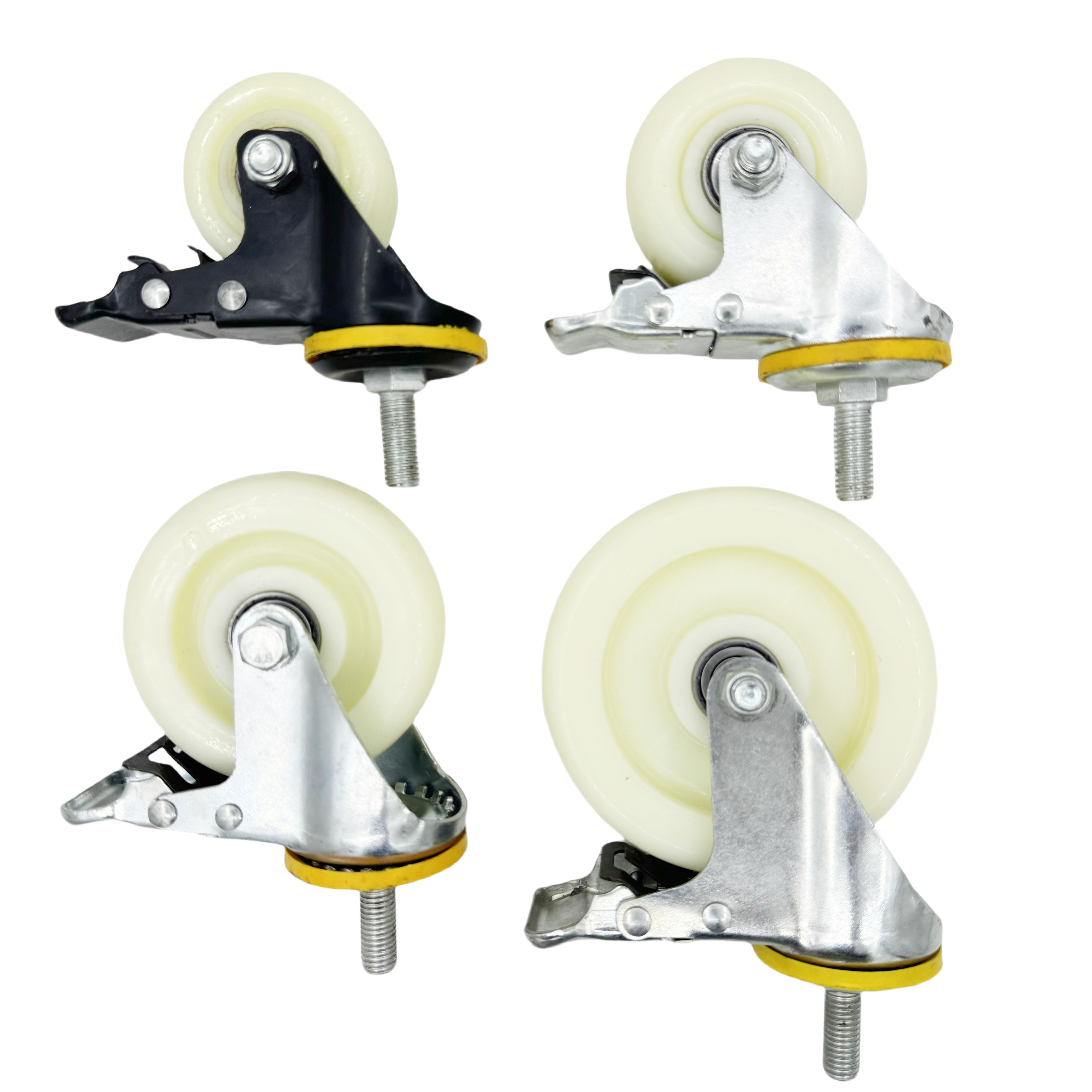 Medium 2.5/3/4/5 Inch White Nylon Swivel Brake Caster Wheels Trolley Castors Wear Resistant Long Working Life 6 Month Warranty