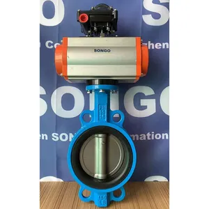 Pneumatic Actuator Valve DN100 4 Inch PN16 EPDM Rubber Seat Wafer Type Ductile Iron Double Acting Butterfly Valves With Pneumatic Actuator