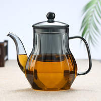 Théière en verre transparent résistant à la chaleur, faite à la main, avec infuseur en cristal et poignée colorée pour le thé vert