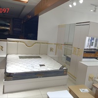 Ensemble de meubles de chambre à coucher complet moderne et minimaliste de l'usine de commerce extérieur de Foshan, lit queen-size en MDF, modèle démontable en cinq pièces