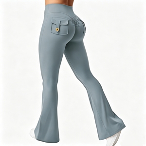 Women High Waist Elastic Waist Flare Yoga <b>Pants</b> with Back Pockets <b>Butt</b> <b>Lifting</b> Quick Dry Workout Leggings - Product Image 6