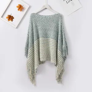 Dongguan Hong Xing Yue wholesale chenille yarn one-line collar pullover cape fashion split tassel shawl nordic style warm scarf