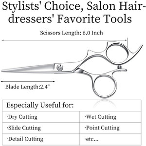 Ciseaux professionnels pour la coupe des cheveux, en acier inoxydable, tête droite, manche long, ciseaux de salon de beauté, outils de coupe de précision de 6 pouces - Product Image 3