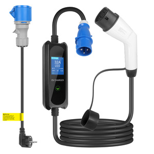 Chargeur EV portable de niveau 2, 32A, 7KW, prise Type 2 CEE avec câble adaptateur SK, écran LCD, courant réglable - Product Image 1