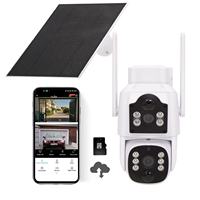 Cámara de Seguridad Solar de Doble Lente 4MP CMOS con Visión Nocturna, Panorámica/Inclinación, Detección Humana, IP65 Impermeable, Audio Bidireccional y Almacenamiento en la Nube/SD
