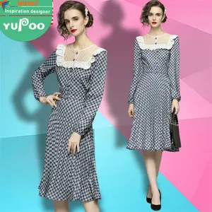 2024 spot new products elegant casual wear age-reducing long-sleeved popular thin print pleated big swing dress