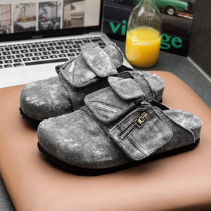 Men Women Summer Breathable Flat Mules Sandals Outdoor Slip-On Lightweight Denim <b>Retro</b> Beach Walking Shoes Pocket <b>Decoration</b> - Product Image 1