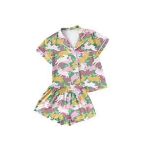 Ensemble 2 pièces décontracté pour petites filles, motif camouflage lapin de Pâques, en coton et élasthanne respirant, chemise et short, mignon, vente en gros - Product Image 4