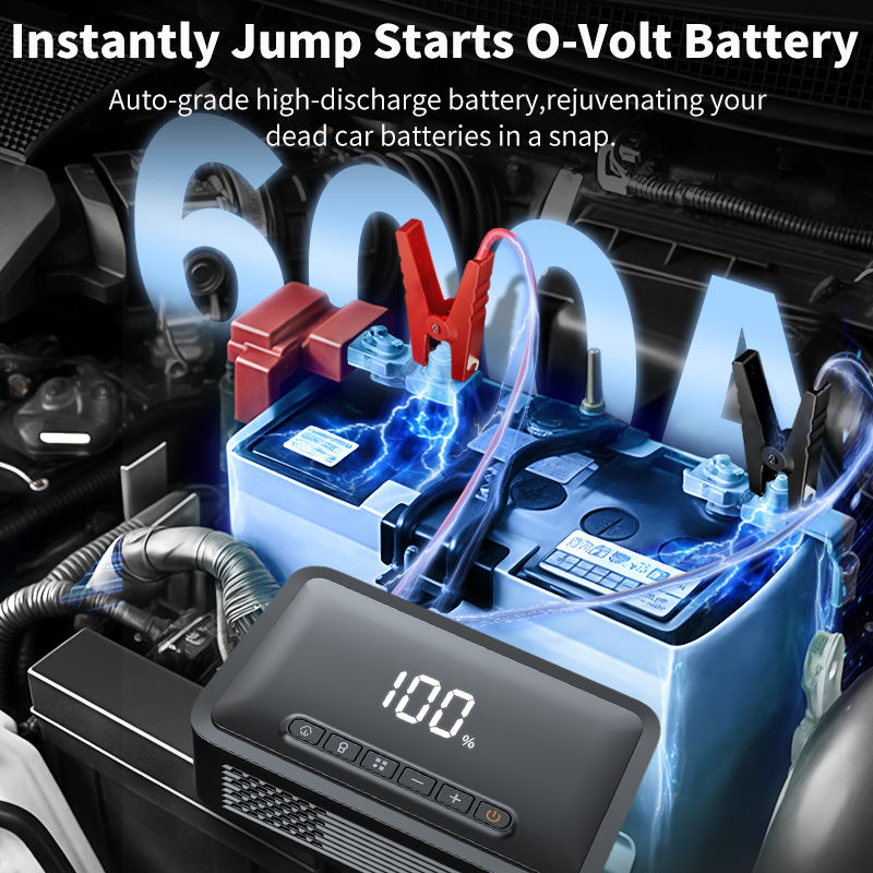 600A 4-in-1 Car Jump Starter & Tire Inflator PD100W Fast Charge Power Bank with LED Display Emergency Car Charger for SUV/Truck