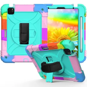 Ốp Lưng Máy Tính Bảng Rainbow Cho iPad Air 4 10.9 "Với Dây Đeo Tay Để Bút Chì + Dây Đeo Vai + Vỏ Có Chân Đế