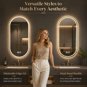 Specchio da Bagno LED Smart Touch della Collezione Hotel, Design Moderno, IP44, Vetro Flottante, Anti-Ribaltamento, Retroilluminato - Product Image 5