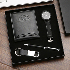 Personalized Executive Gift Set: <b>Wallet</b>, Watch, <b>Keychain</b> & Pen - Custom Logo Options - Product Image 1