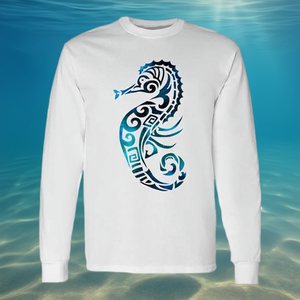 T-shirt à manches longues Seahorse Ocean Design Turquoise Tribal Art - Product Image 3