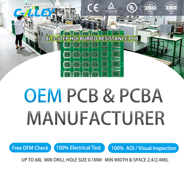 PCB & PCBA Manufacturer PCB Fabrication Services 8L 3-Step HDI Buried Resistance PCB for High Density Interconnector Automotive