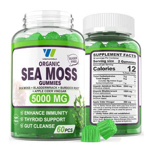 Organic Irish Sea Moss 5000mg Vegan Gummies Immune System Detox & Thyroid Support Burdock Root Collagen Supplement