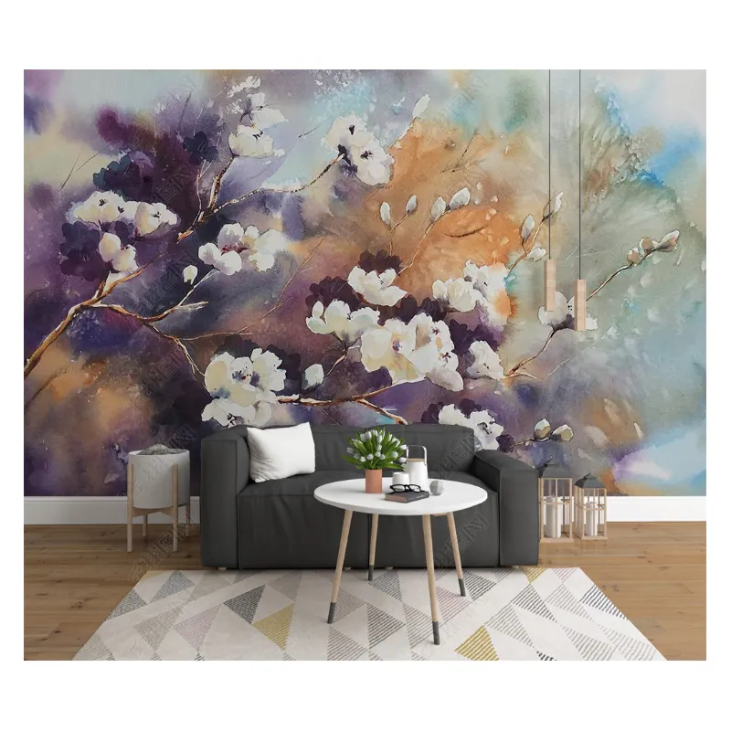 Modern Minimalist 3d Design Wallpaper Mural Hand-painted Abstract Ink Flower Wallpaper For Bedroom Walls