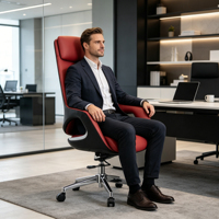 Nouveau design 2026 – Fauteuil de bureau exécutif ergonomique inclinable en cuir PU, chaise de patron rotative luxueuse