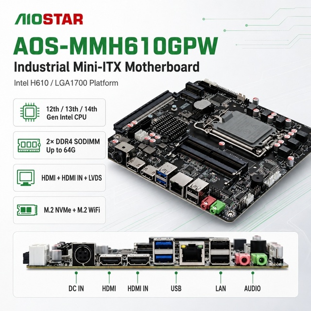 Intel H610 Mini ITX Desktop Motherboard LGA1700 12th 13th 14th Gen DDR4 64GB Double Channel WiFi in LVDS