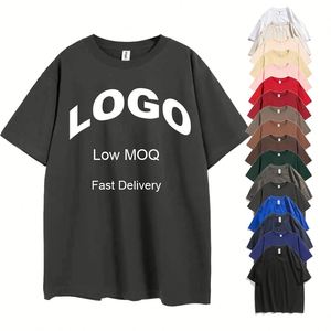 260gsm Cotton <b>Men</b> <b>T</b>-<b>shirt</b> <b>Khaki</b> American Retro Drop Shoulder Regular Fit Formal Short Sleeve Logo Printing - Product Image 1