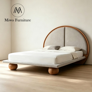 Modern Designer French Bedroom Villa Homestay Solid Wood Upholstered Double <strong>Bed</strong> Hotel <strong>King</strong> <strong>Size</strong> Wooden Round Headboard <strong>Bed</strong> - Product Image 1