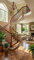 Escalier Courbé CBMmart avec Tapis en Bois, Marches Lumineuses pour Entrée Formelle, Escalier Courbé