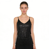 Haut en sequins noir à franges personnalisé 100% polyester