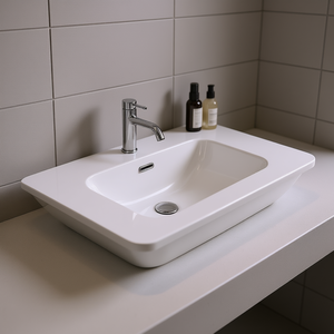 Lavabo de Cerámica Rectangular Blanco de Pared, Diseño Minimalista, Juego de Artículos Sanitarios para Baño - Product Image 2