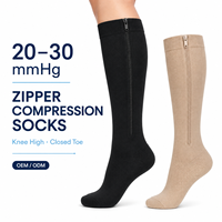 Calcetines de compresión con cremallera de 20-30 mmHg, hasta la rodilla, con punta cerrada, compresión graduada, para mujeres y hombres, OEM, marca privada