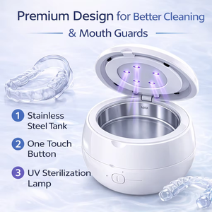 Nettoyeur <span class=keywords><strong>dentaire</strong></span> ultrasonique rechargeable USB 45 kHz 200 ml pour protège-dents, protège-<span class=keywords><strong>nuit</strong></span>, aligneurs et prothèses dentaires - Product Image 5