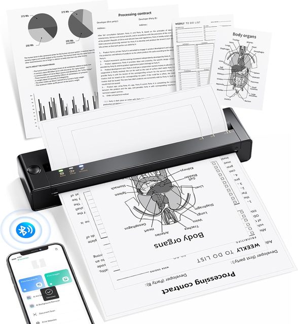Portable Inkless Thermal Printer-Wireless /USB Mini Size 203dpi Supports Phone/Laptop/US Letter/A4 Home Use