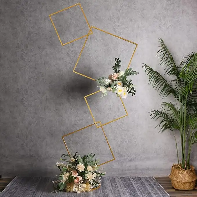YALLOVE 6.25Ft düğün kare zemin standı, ayrılabilir 4 Tier altın Metal çiçek kare çerçeve için fotoğraf kabini arka plan
