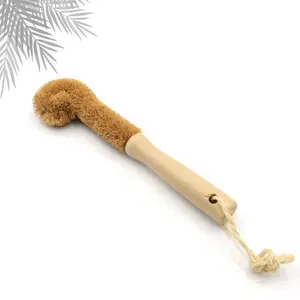 Japanese Wood Handle Natural Brown Hair Pot Washing Brush Household Wood Handle Hard Hair Coir Brush Kitchen Cleaning Tools