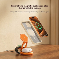 Support de charge rapide sans fil 3-en-1 en métal magnétique pliable et rotatif pour téléphones, montres et écouteurs, utilisation sur bureau, orange