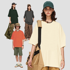 Vente en gros poids lourd 305 grammes 100% coton Vintage col rond plaine hauts surdimensionné goutte épaule T-Shirt hommes - Product Image 2