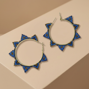Boucles d'oreilles créoles bohèmes unisexe plaquées or avec perles de riz et perles de verre, motif étoile, bijoux de mode - Product Image 1