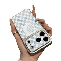 Coque de protection en cuir style japonais et coréen pour iPhone 17 Pro Max, motif écossais à grande fenêtre, anti-traces de doigts, avec support intégré