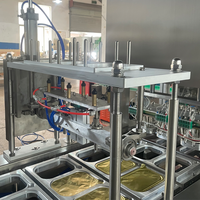 Machine de remplissage et de scellage de conteneur de plateau de papier d'aluminium linéaire continu automatique nouveau carton de riz de fruits de mer de restauration rapide pneumatique