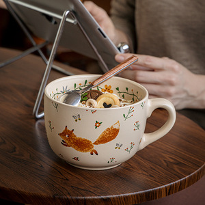 Venta al por mayor de bonitos y grandes cuencos de cerámica para desayuno, avena, cereales y fideos, con tapa hermética, aptos para leche, café y microondas - Product Image 4