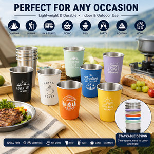 Bicchieri Impilabili in Acciaio Inossidabile 9oz-24oz, Infrangibili e Lavabili in Lavastoviglie, Tazze in Metallo con Logo Personalizzato per Eventi all'Aperto - Product Image 6