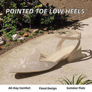 รองเท้าส้นหนาหัวแหลมแบบสวมครึ่งเท้าสำหรับผู้หญิง ฤดูร้อน ปากตื้น ดีไซน์เรียบหรู ปักลายสไตล์แมรี่เจน พื้นนุ่ม - Product Image 2