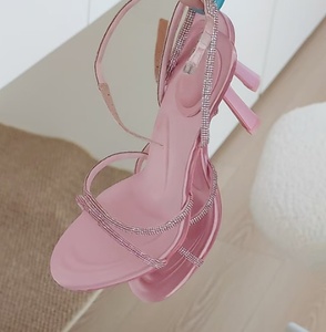 Pink Crystal Strap Stiletto Heel Mules Open Toe Slip On High Heel <b>Sandals</b> Fashion Women <b>Evening</b> Party Shoes - Product Image 3